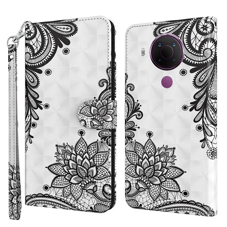Black Lace Flower 3D Painted Leather Wallet Case for Nokia 5.4