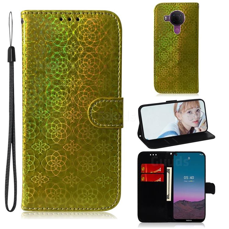 Laser Circle Shining Leather Wallet Phone Case for Nokia 5.4 - Golden