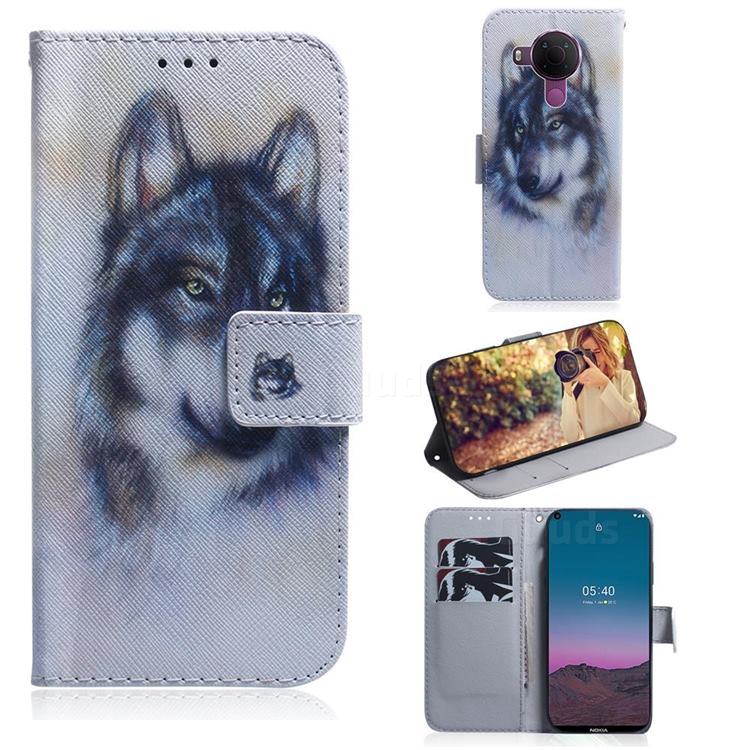 Snow Wolf PU Leather Wallet Case for Nokia 5.4