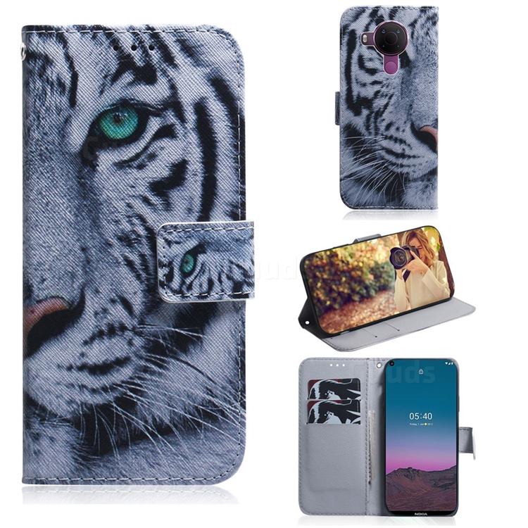 White Tiger PU Leather Wallet Case for Nokia 5.4