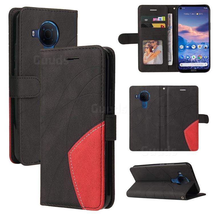 Luxury Two-color Stitching Leather Wallet Case Cover for Nokia 5.4 - Black