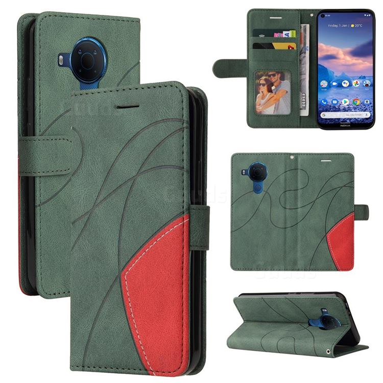 Luxury Two-color Stitching Leather Wallet Case Cover for Nokia 5.4 - Green