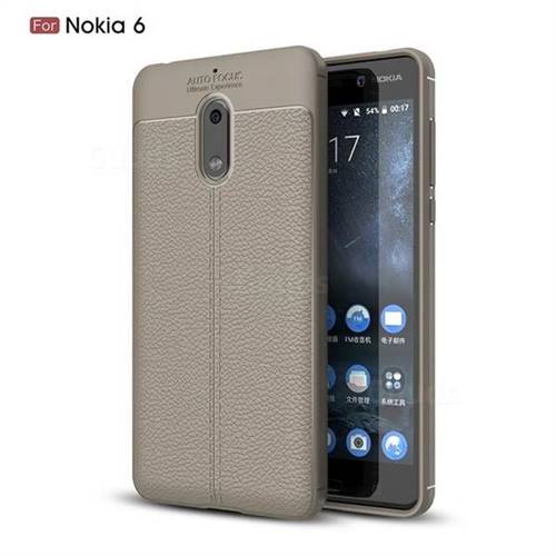 Luxury Auto Focus Litchi Texture Silicone TPU Back Cover for Nokia 6 Nokia6 - Gray