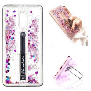 Concealed Ring Holder Stand Glitter Quicksand Dynamic Liquid Phone Case for Nokia 6 Nokia6 - Rose