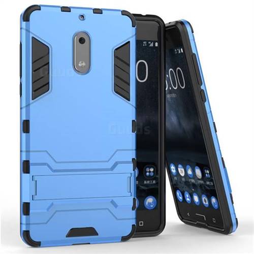 Armor Premium Tactical Grip Kickstand Shockproof Dual Layer Rugged Hard Cover for Nokia 6 Nokia6 - Light Blue
