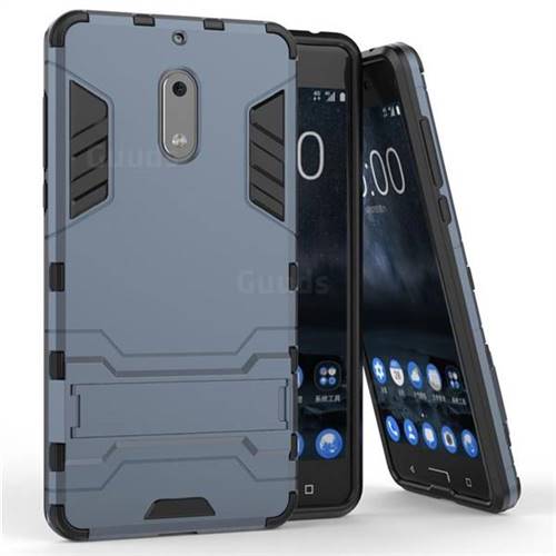 Armor Premium Tactical Grip Kickstand Shockproof Dual Layer Rugged Hard Cover for Nokia 6 Nokia6 - Navy