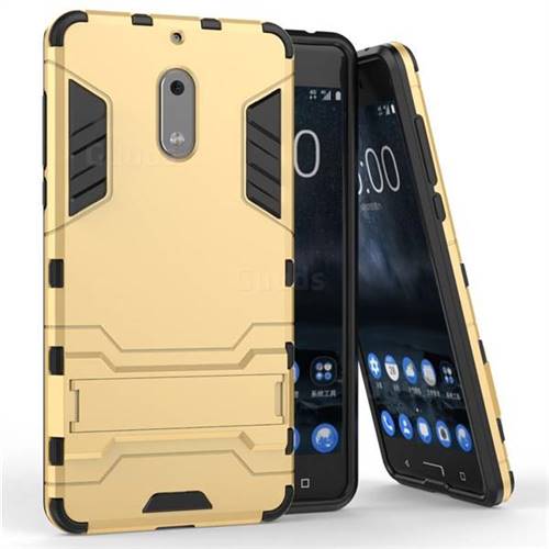 Armor Premium Tactical Grip Kickstand Shockproof Dual Layer Rugged Hard Cover for Nokia 6 Nokia6 - Golden