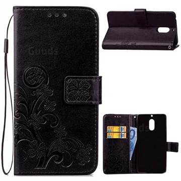 Embossing Imprint Four-Leaf Clover Leather Wallet Case for Nokia 6 Nokia6 - Black