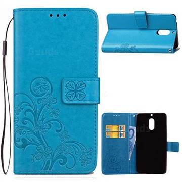 Embossing Imprint Four-Leaf Clover Leather Wallet Case for Nokia 6 Nokia6 - Blue