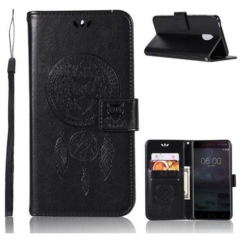 Intricate Embossing Owl Campanula Leather Wallet Case for Nokia 6 Nokia6 - Black