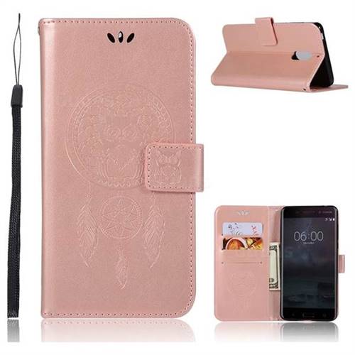 Intricate Embossing Owl Campanula Leather Wallet Case for Nokia 6 Nokia6 - Rose Gold