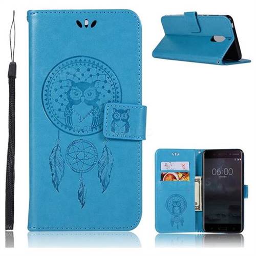 Intricate Embossing Owl Campanula Leather Wallet Case for Nokia 6 Nokia6 - Blue