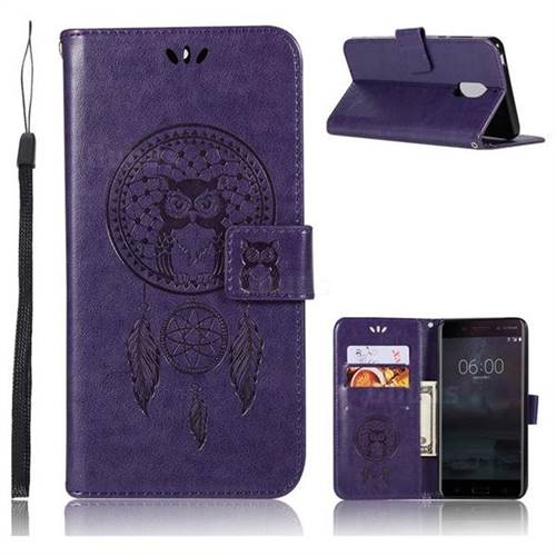 Intricate Embossing Owl Campanula Leather Wallet Case for Nokia 6 Nokia6 - Purple