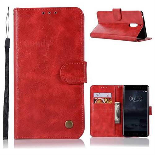 Luxury Retro Leather Wallet Case for Nokia 6 Nokia6 - Red