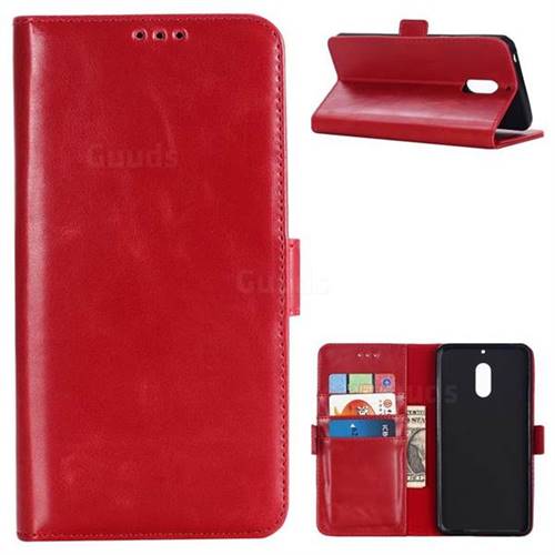 Luxury Crazy Horse PU Leather Wallet Case for Nokia 6 Nokia6 - Red