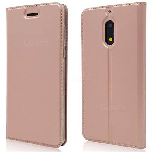 Ultra Slim Card Magnetic Automatic Suction Leather Wallet Case for Nokia 6 Nokia6 - Rose Gold