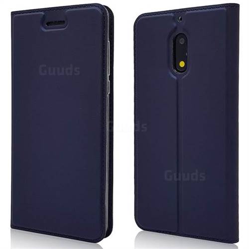 Ultra Slim Card Magnetic Automatic Suction Leather Wallet Case for Nokia 6 Nokia6 - Royal Blue