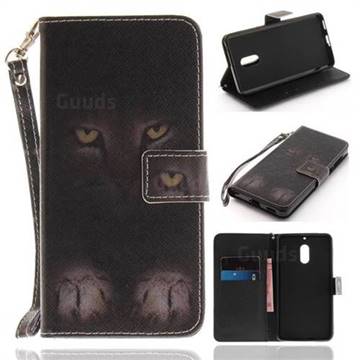 Mysterious Cat Hand Strap Leather Wallet Case for Nokia 6 Nokia6