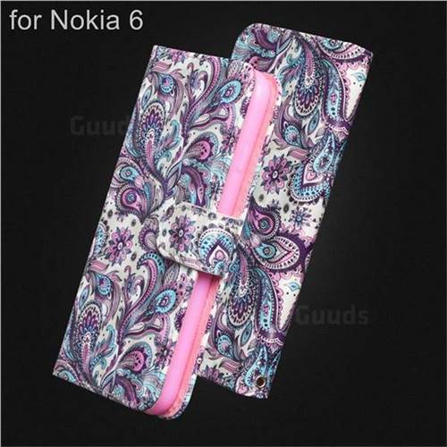Swirl Flower 3D Painted Leather Wallet Case for Nokia 6 Nokia6