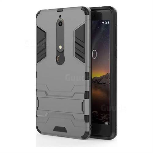 Armor Premium Tactical Grip Kickstand Shockproof Dual Layer Rugged Hard Cover for Nokia 6 (2018) - Gray