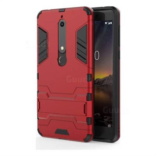 Armor Premium Tactical Grip Kickstand Shockproof Dual Layer Rugged Hard Cover for Nokia 6 (2018) - Wine Red