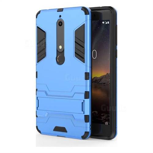 Armor Premium Tactical Grip Kickstand Shockproof Dual Layer Rugged Hard Cover for Nokia 6 (2018) - Light Blue