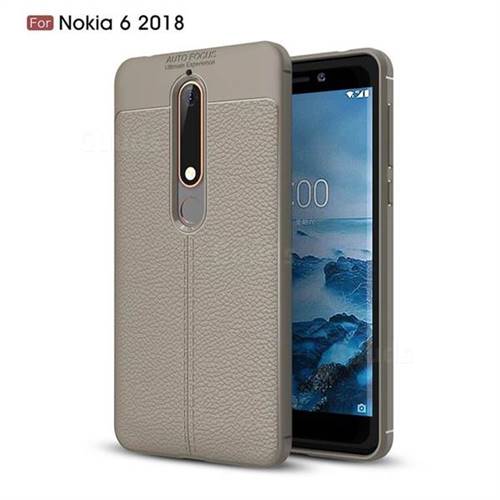 Luxury Auto Focus Litchi Texture Silicone TPU Back Cover for Nokia 6 (2018) - Gray