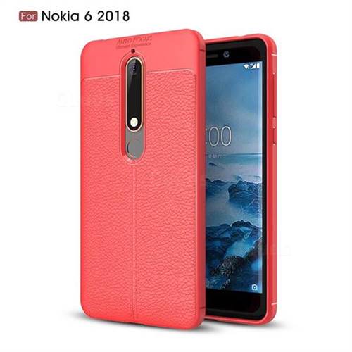 Luxury Auto Focus Litchi Texture Silicone TPU Back Cover for Nokia 6 (2018) - Red