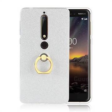Luxury Soft TPU Glitter Back Ring Cover with 360 Rotate Finger Holder Buckle for Nokia 6 (2018) - White