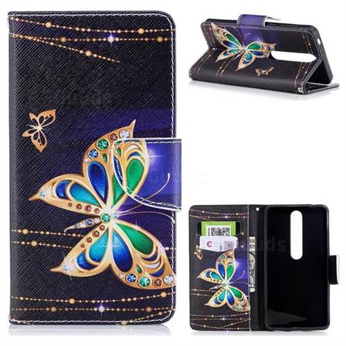 Golden Shining Butterfly Leather Wallet Case for Nokia 6 (2018)