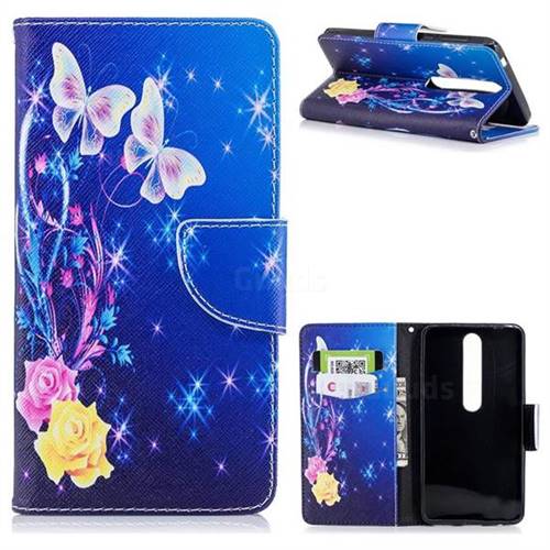 Yellow Flower Butterfly Leather Wallet Case for Nokia 6 (2018)