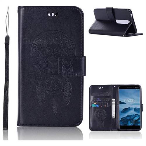 Intricate Embossing Owl Campanula Leather Wallet Case for Nokia 6 (2018) - Black