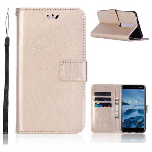 Intricate Embossing Owl Campanula Leather Wallet Case for Nokia 6 (2018) - Champagne