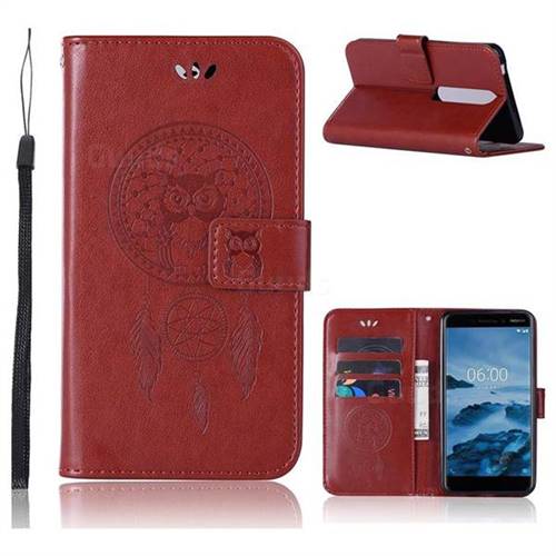 Intricate Embossing Owl Campanula Leather Wallet Case for Nokia 6 (2018) - Brown