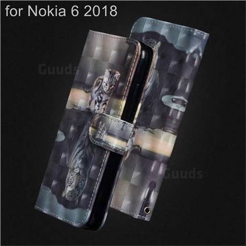 Tiger and Cat 3D Painted Leather Wallet Case for Nokia 6 (2018)