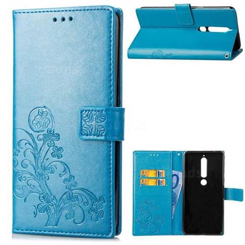 Embossing Imprint Four-Leaf Clover Leather Wallet Case for Nokia 6 (2018) - Blue