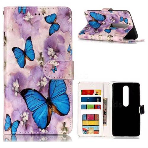 Purple Flowers Butterfly 3D Relief Oil PU Leather Wallet Case for Nokia 6 (2018)