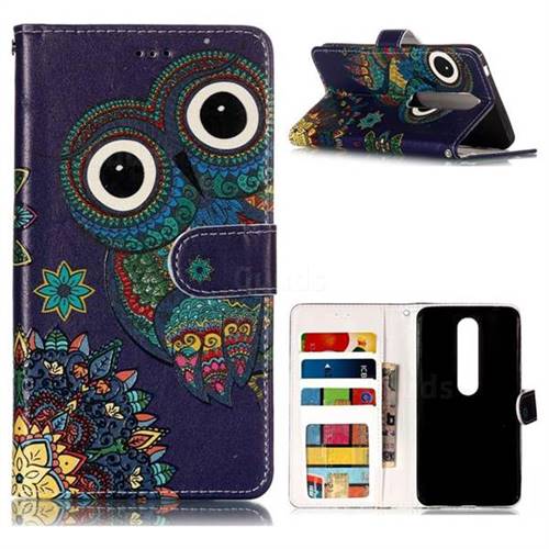 Folk Owl 3D Relief Oil PU Leather Wallet Case for Nokia 6 (2018)