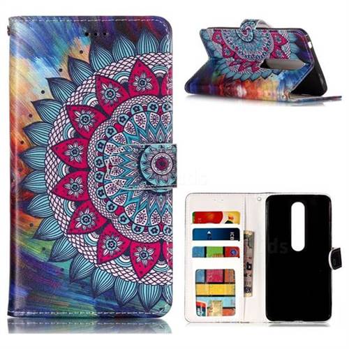 Mandala Flower 3D Relief Oil PU Leather Wallet Case for Nokia 6 (2018)