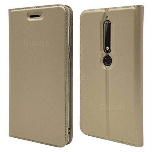 Ultra Slim Card Magnetic Automatic Suction Leather Wallet Case for Nokia 6 (2018) - Champagne