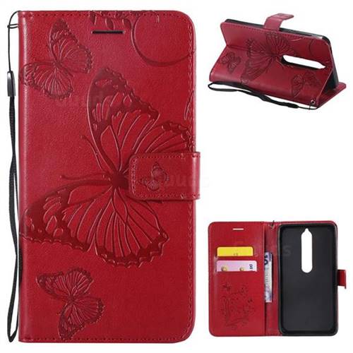 Embossing 3D Butterfly Leather Wallet Case for Nokia 6 (2018) - Red
