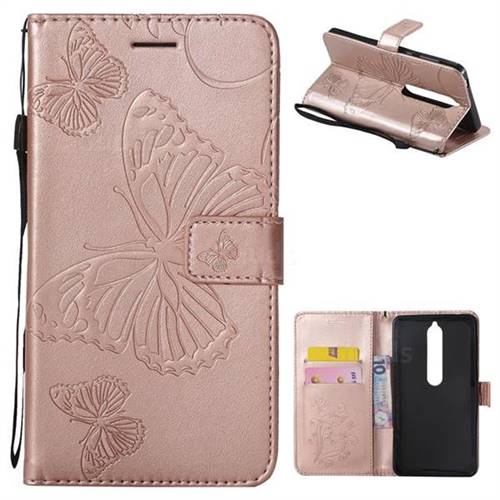 Embossing 3D Butterfly Leather Wallet Case for Nokia 6 (2018) - Rose Gold