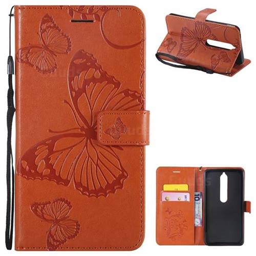 Embossing 3D Butterfly Leather Wallet Case for Nokia 6 (2018) - Orange
