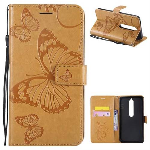Embossing 3D Butterfly Leather Wallet Case for Nokia 6 (2018) - Yellow