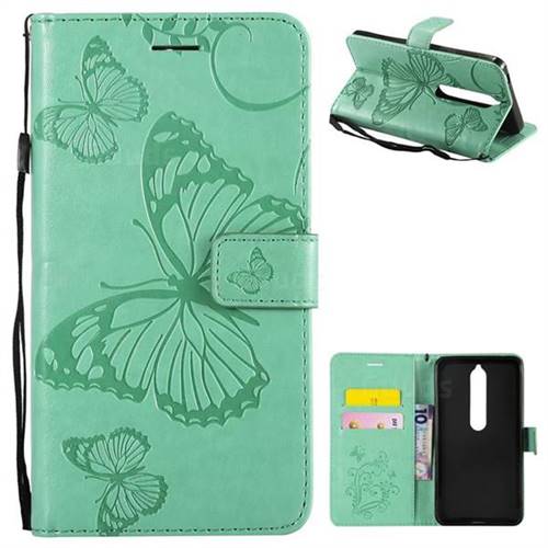 Embossing 3D Butterfly Leather Wallet Case for Nokia 6 (2018) - Green