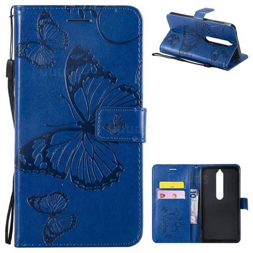 Embossing 3D Butterfly Leather Wallet Case for Nokia 6 (2018) - Blue