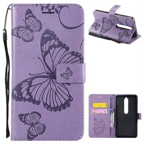 Embossing 3D Butterfly Leather Wallet Case for Nokia 6 (2018) - Purple