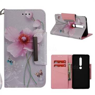 Pearl Flower Big Metal Buckle PU Leather Wallet Phone Case for Nokia 6 (2018)
