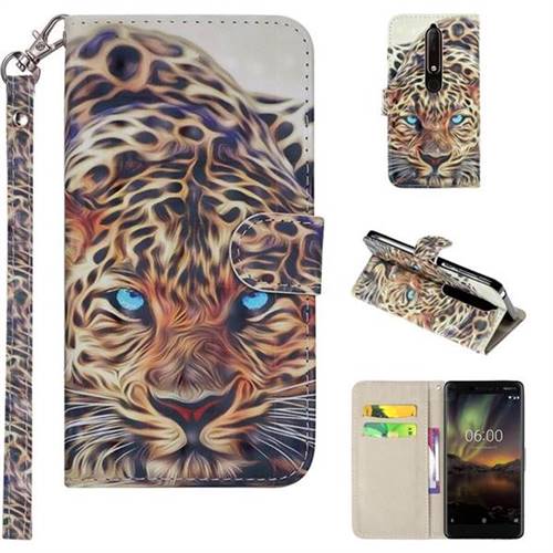 Leopard 3D Painted Leather Phone Wallet Case Cover for Nokia 6 (2018)