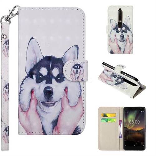 Husky Dog 3D Painted Leather Phone Wallet Case Cover for Nokia 6 (2018)